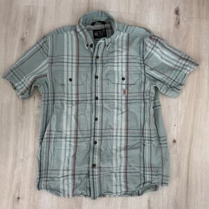 Carhartt Men's Loose Fit Midweight Short Sleeve Plaid Shirt Green Size Medium